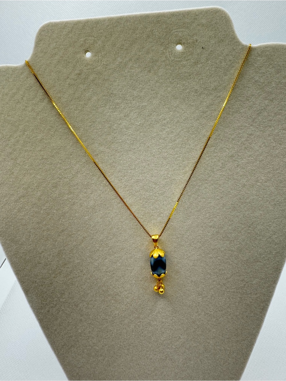 High-Quality Gold-Plated Silver Man-Made Dzi Necklace